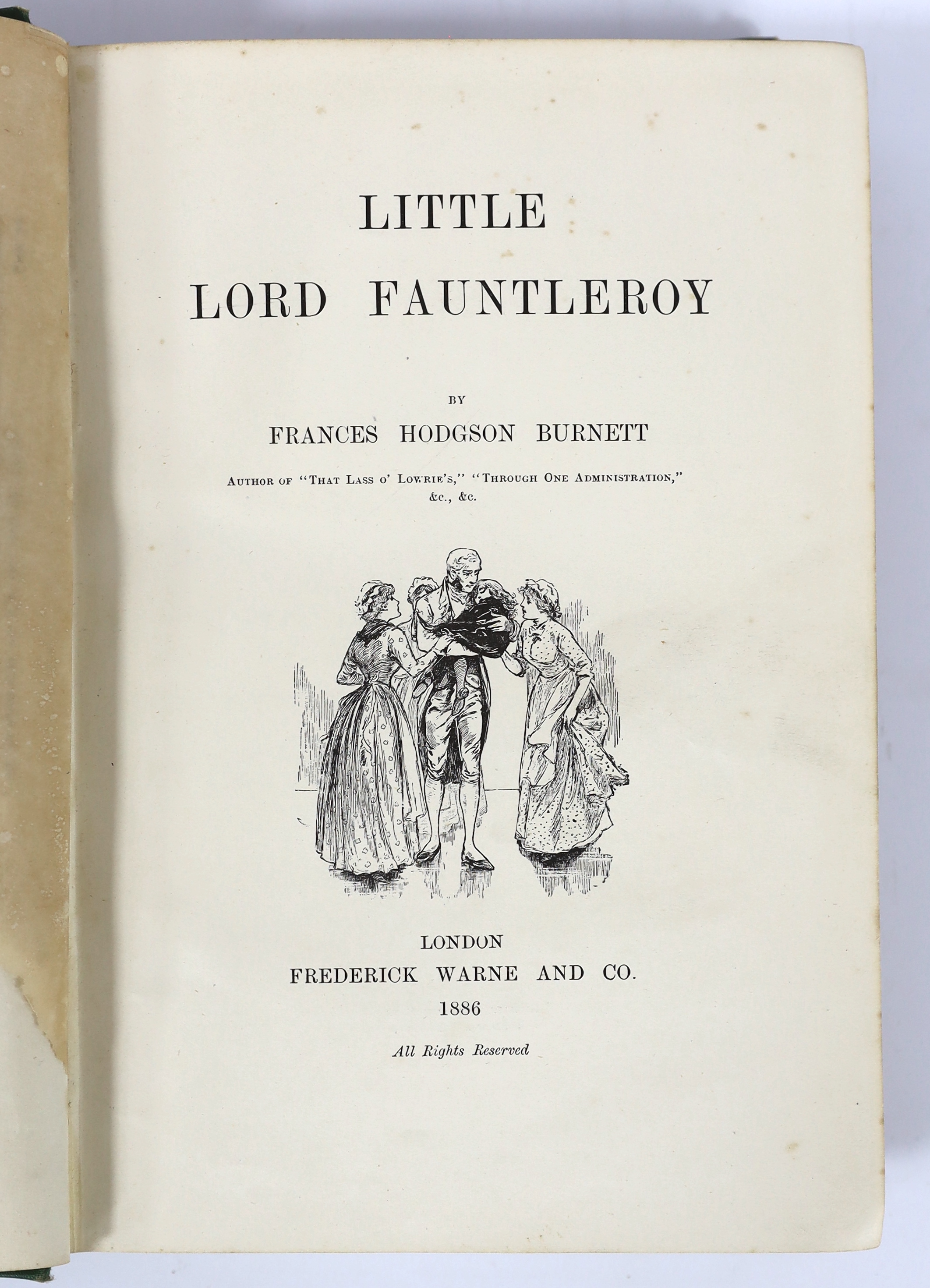 Burnett, Frances Hodgson - Little Lord Fauntleroy. Ist English Edition. vignette pictorial title, frontis. and 24 other illus. (some full page); publisher's gilt and black pictorial cloth, patterned e/ps. Frederick Warne